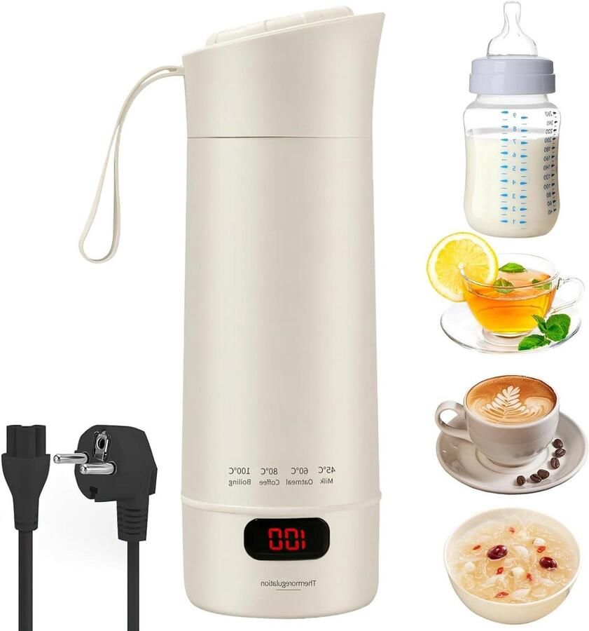 Reis Waterkoker Mini Ketel Warme Drankjes Maken Vier Temperatuurstanden 400ml Capaciteit Wit