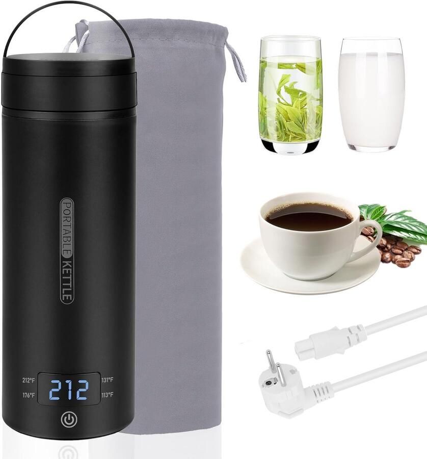 Reis Waterkoker Mini Waterkoker 300W 450ml Zwart 316 RVS 4 Temperatuurstanden Voor Babyvoeding & Thee