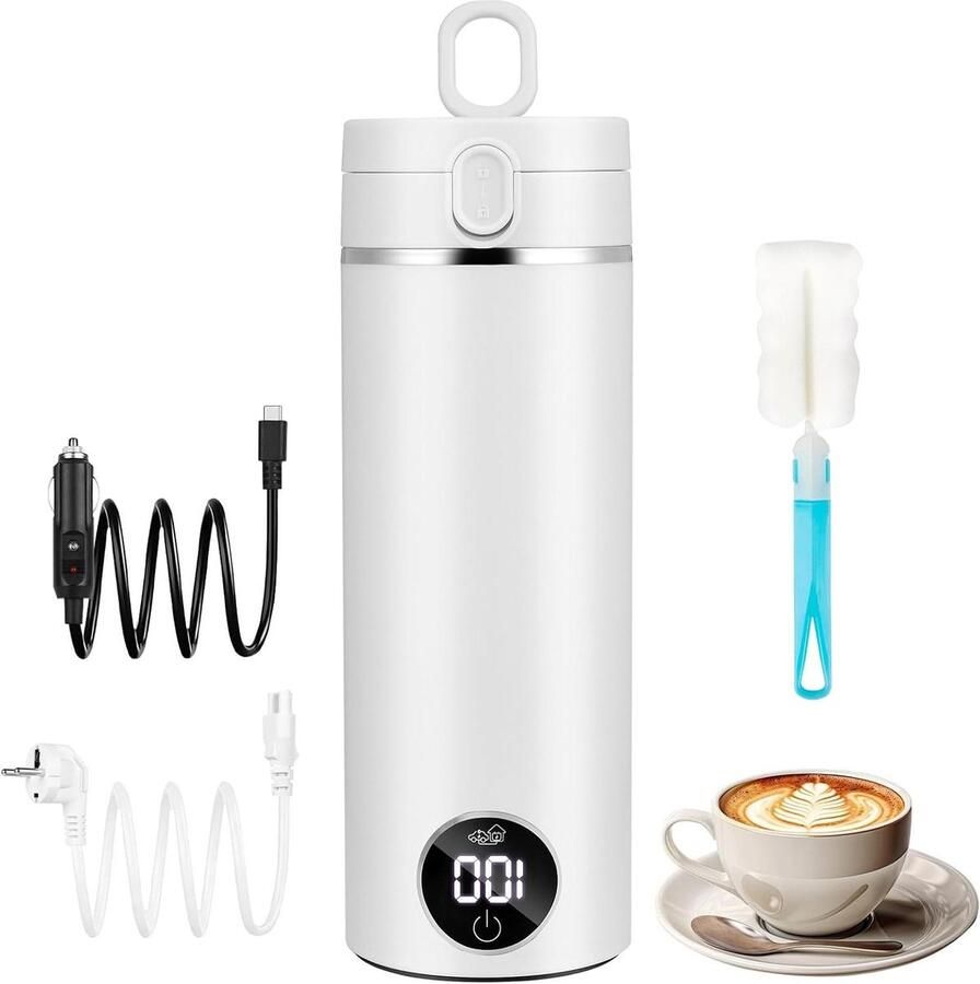 Reis waterkoker Mini waterkoker Onderweg verwarmen 6 temperatuurinstellingen 450 ml Wit - Foto 1