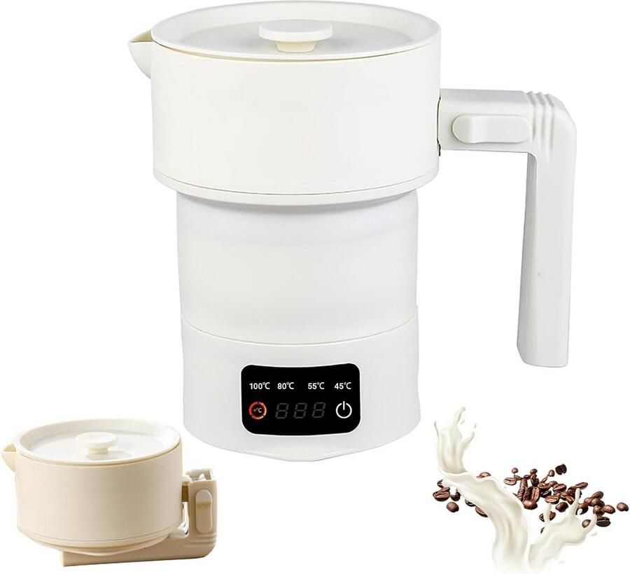 Reis Waterkoker Opvouwbaar Apparaat Warme Dranken Onderweg Snel Koken 4 Temperaturen 600 ml Capaciteit Wit