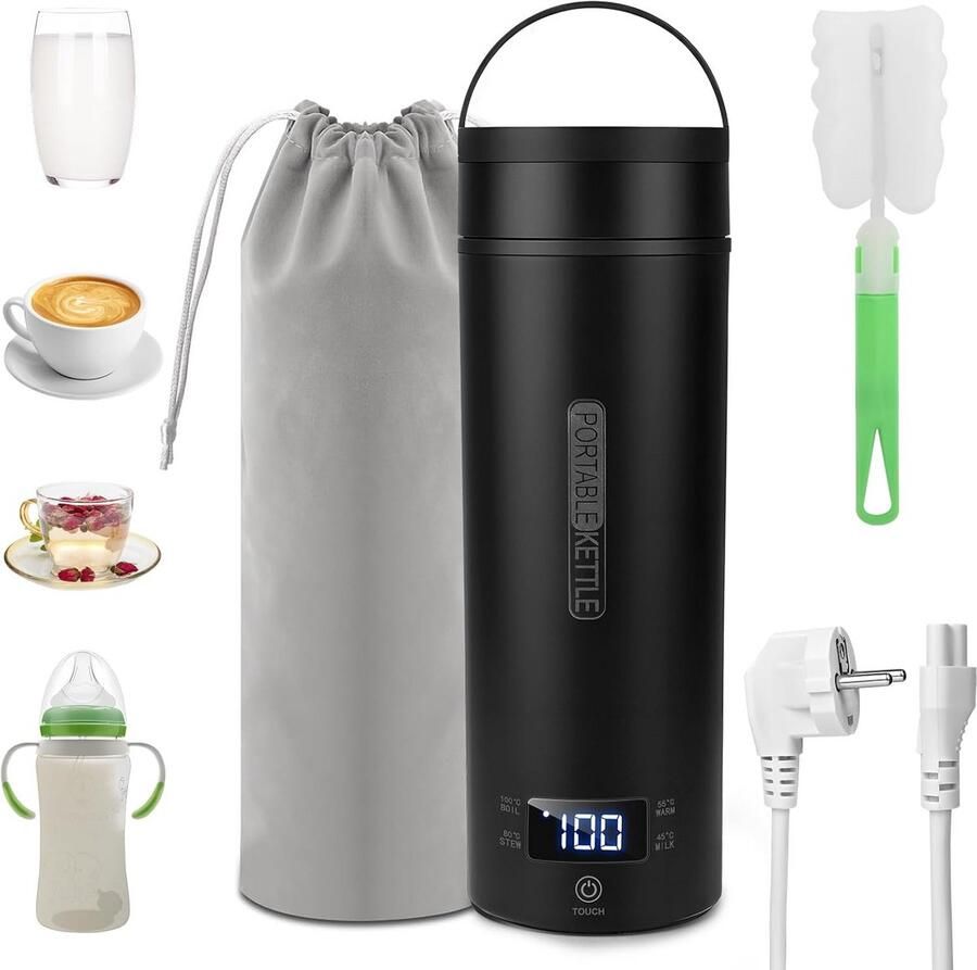 Reisketel Elektrisch RVS 500 ml met Temperatuurinstelling Draagbaar