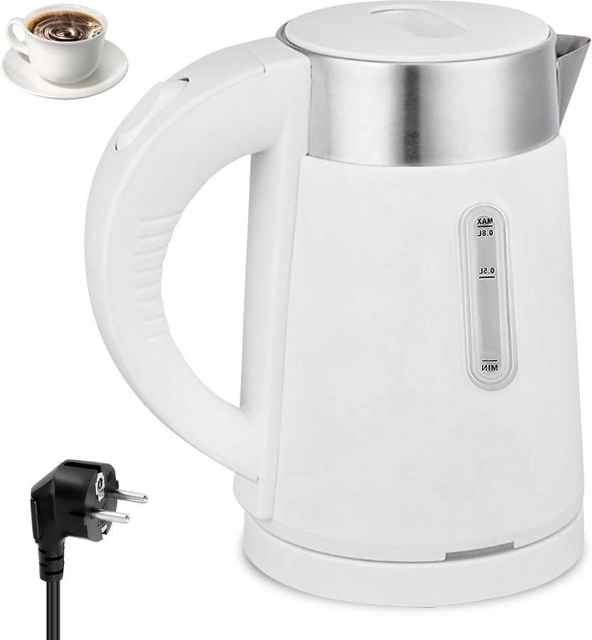Reisketel Roestvrij Staal Kleine Waterkoker Reis Snel Water Koken Dubbelwandig Ontwerp 08 Liter Wit