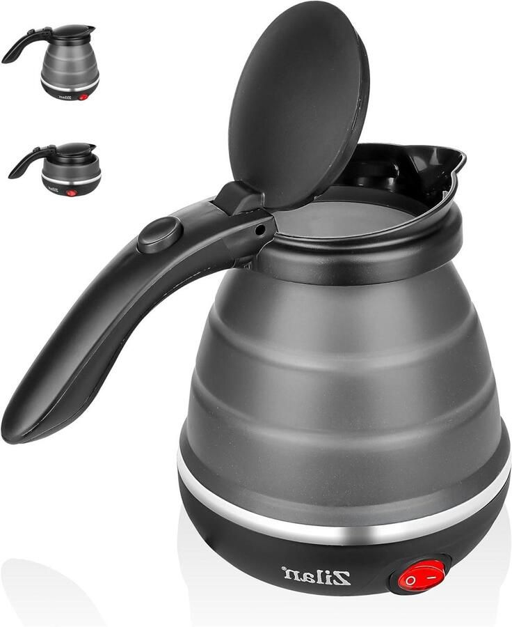 Reiskoker Elektrisch Mini Waterkoker Opvouwbaar Koffie en Thee Zetten Automatische Uitschakeling 0.5 Liter Grijs