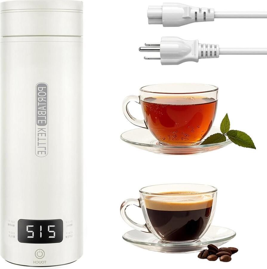 Reistheekoker Draagbare waterkoker Onderweg thee 4 temperatuurstanden 500 ml Wit