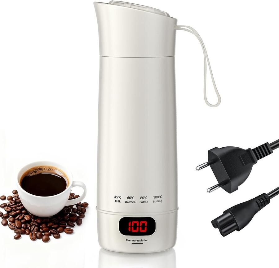 Waterkoker voor op Reis – 400 ml Mini Waterkoker – 4 Temperatuurstanden – LCD Display – 304 RVS Liner – 300 W