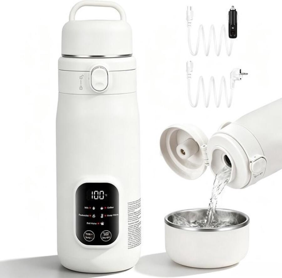 Reiswaterkoker 500 ml met 5 temperaturen mini-waterkoker 316L roestvrij staal USB AC 12V netvoeding snelkookautomatische uitschakeling USB-waterkoker voor thee koffie babymelk auto vrachtwagen