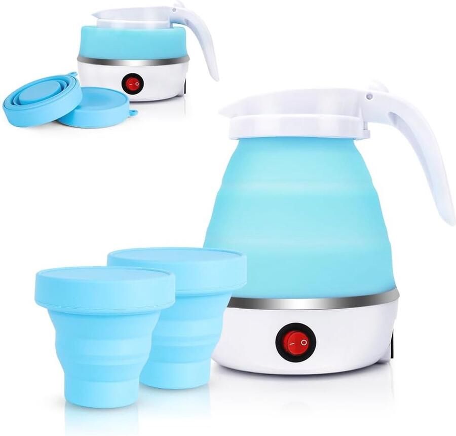 Reiswaterkoker 600 ml Opvouwbare Camping Waterketel met 2 Vouwbekers Draagbare Mini Waterkoker