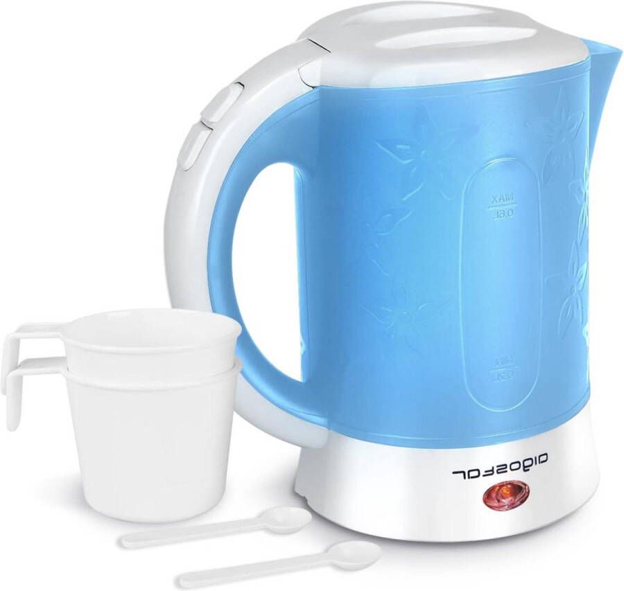 Reiswaterkoker 650 Watt 0.6 Liter Automatische uitschakeling inclusief 2 kopjes en 2 lepels Blauw