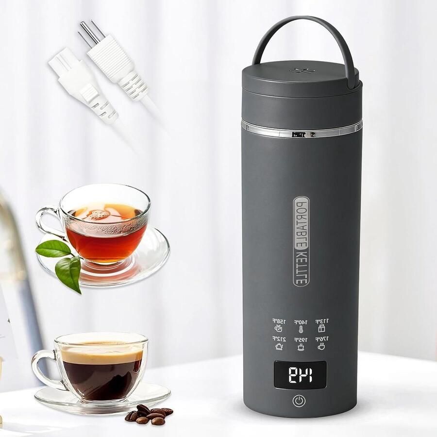 Reiswaterkoker Draagbare Kettle Koffie Zetten 6 Temperatuurinstellingen 450 ml Grijs