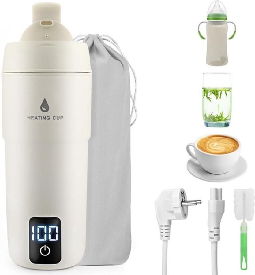 Reiswaterkoker klein elektrisch 350 ml draagbare waterkoker mini-waterbeker roestvrij staal 304 met temperatuurinstelling automatische uitschakeling voor babymelk thee koffie camping