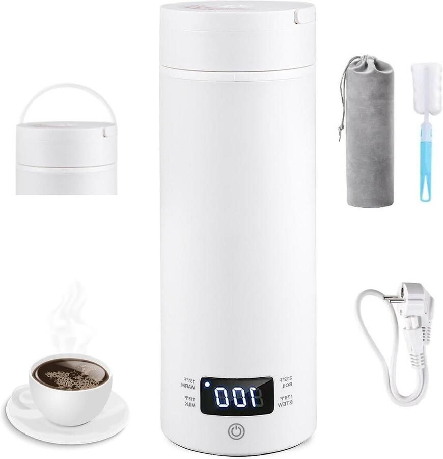 Reiswaterkoker Klein Mini Waterkoker Koken Onderweg Intelligente Temperatuurregeling 500 ml Wit