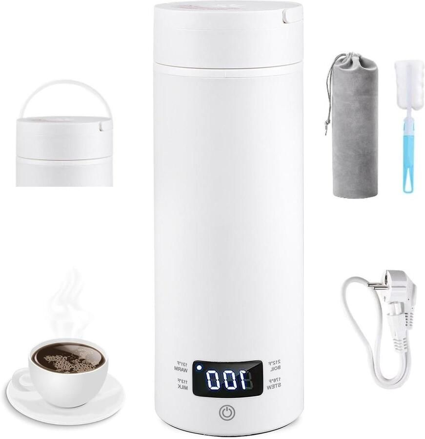 Reiswaterkoker Klein Mini Waterkoker Onderweg Water Koken Intelligente Temperatuurregeling 500 ml Wit