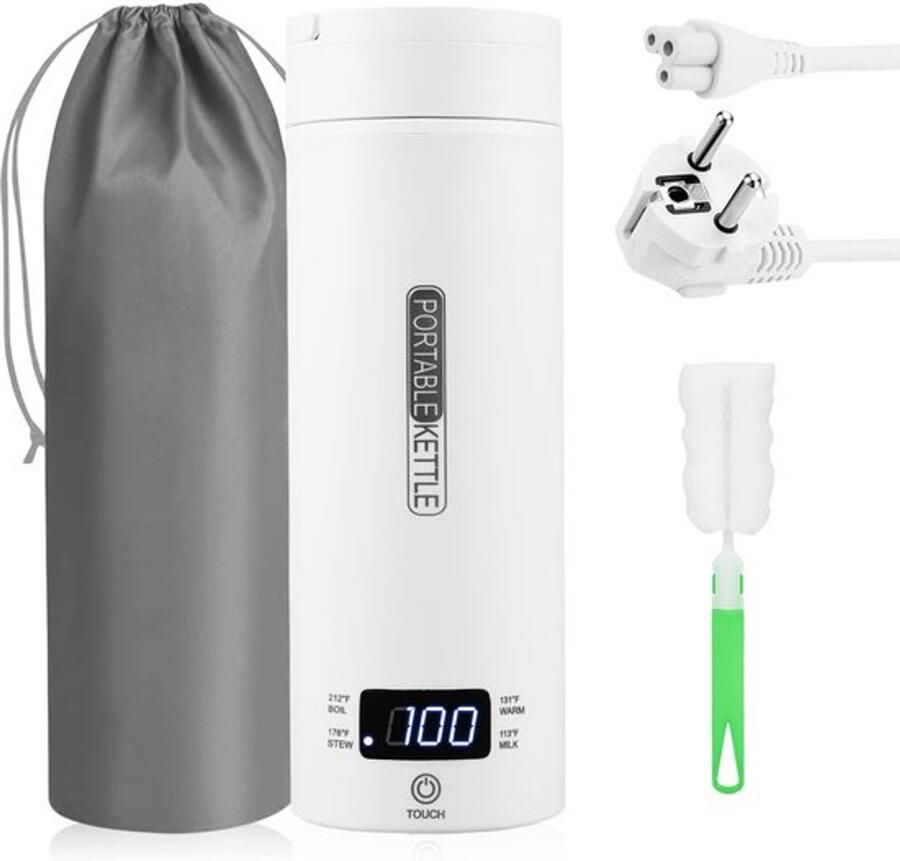 Reiswaterkoker kleine elektrisch draagbare elektrische waterkoker reis-elektrische waterkoker 500 ml 316 reiswaterkoker lcd-display met 4 instelbare temperatuurinstellingen (wit)