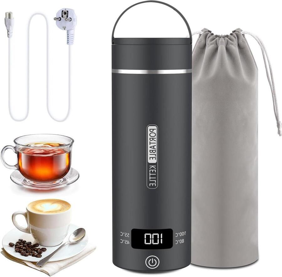 Elektrische Reiswaterkoker Mini Waterkoker Draagbare Ketel Snel Water Koken Intelligente Temperatuurregeling 500 ml Donkergrijs