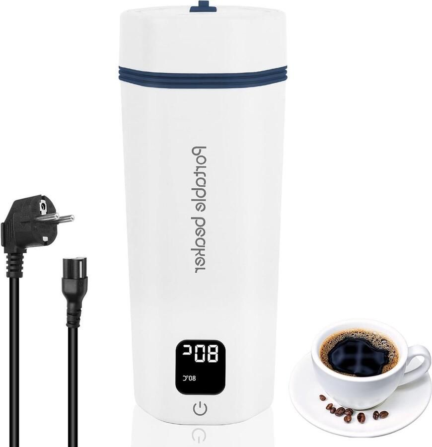 Reiswaterkoker Mini waterkoker Draagbare waterkoker Onderweg warm water 6 Temperatuurstanden 450 ml Wit