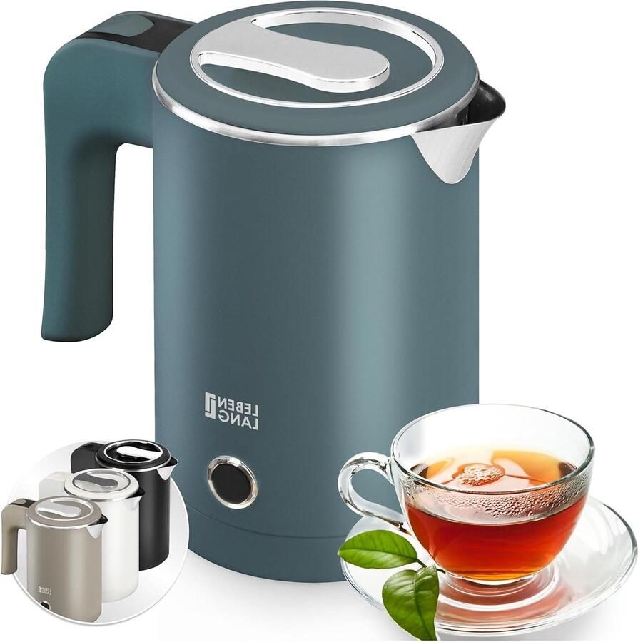 Reiswaterkoker Mini waterkoker Water koken onderweg Roestvrij staal binnenkant 05 liter Blauw