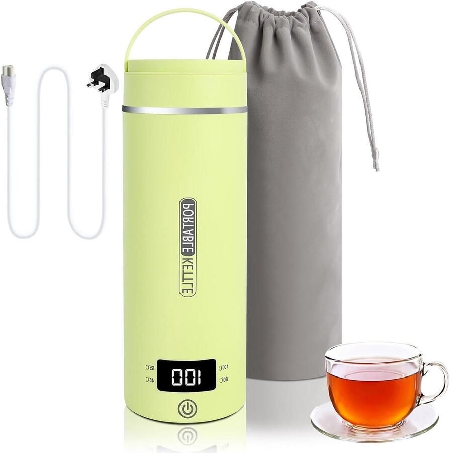 Reiswaterkoker Mini waterkoker Onderweg water koken Instelbare temperatuur 500 ml Groen