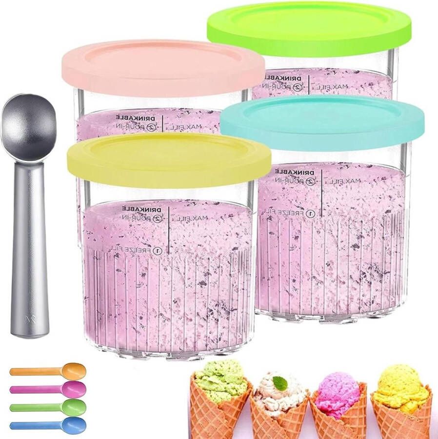 Reserveglazen voor ijsmachines met deksel Creami-houder NC501 NC500-serie 680 ml 11-in-1 Ninja-ijsmachine Creami Tubs ijshouder BPA-vrij vaatwasmachinebestendig lekvrij 4 stuks