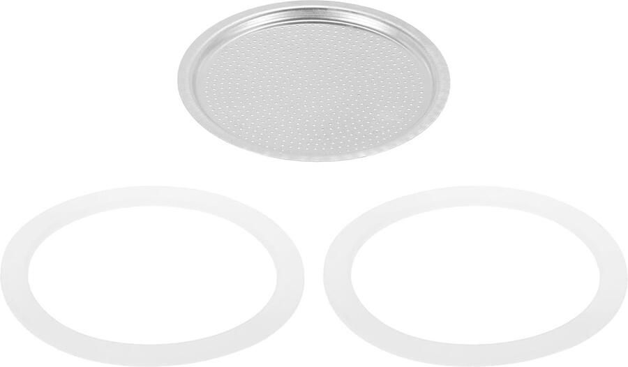Reserveonderdelen voor de espressomachine voor het fornuis aluminium koffiekanonderdelen met 1 filter en 2 siliconen afdichtingen 81 x 71 x 4 mm voor mokka-koffiezetapparaat met 12 kopjes