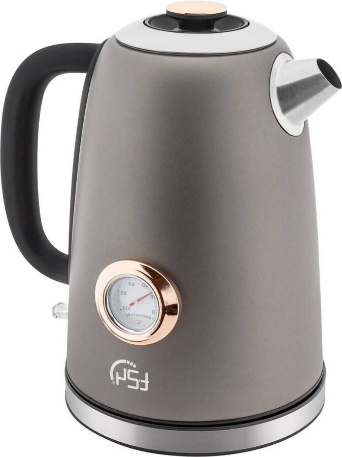 Retro design mat grijs waterkoker roestvrij staal analoge thermometer vintage ketel 1.7 liter automatische uitschakelfunctie