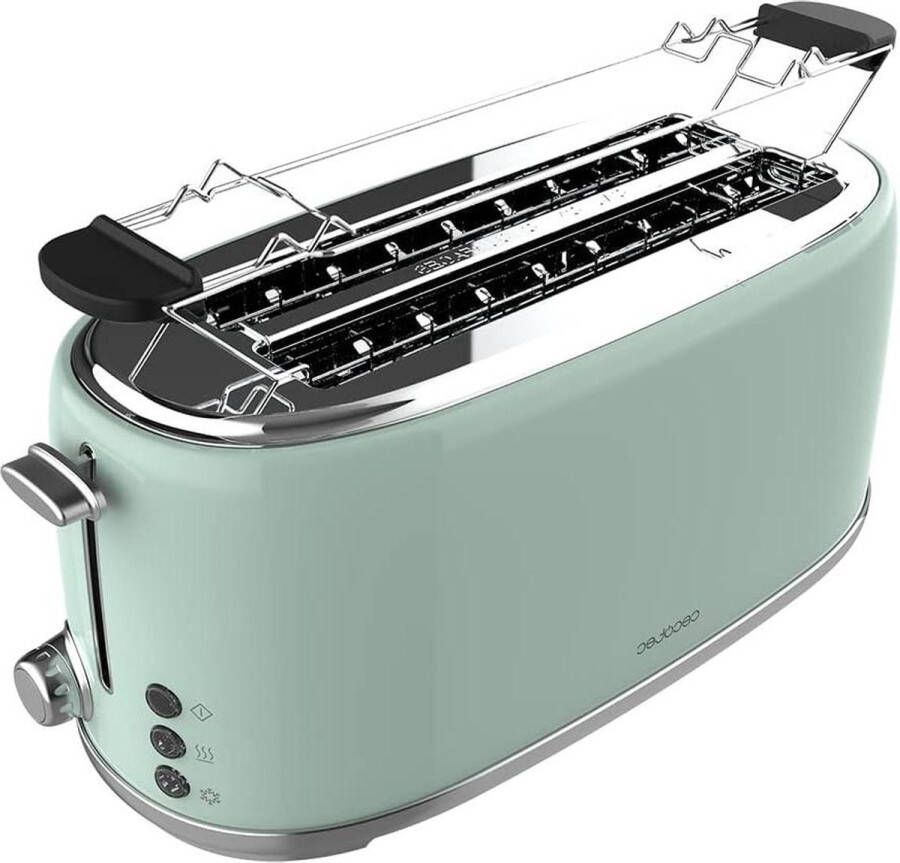 Retro Double Green 4 schijven 1630 W 2 sleuven 8 cm breedte roestvrij staal verstelbare prestaties kruimelopvangbak Toast&Taste 1600