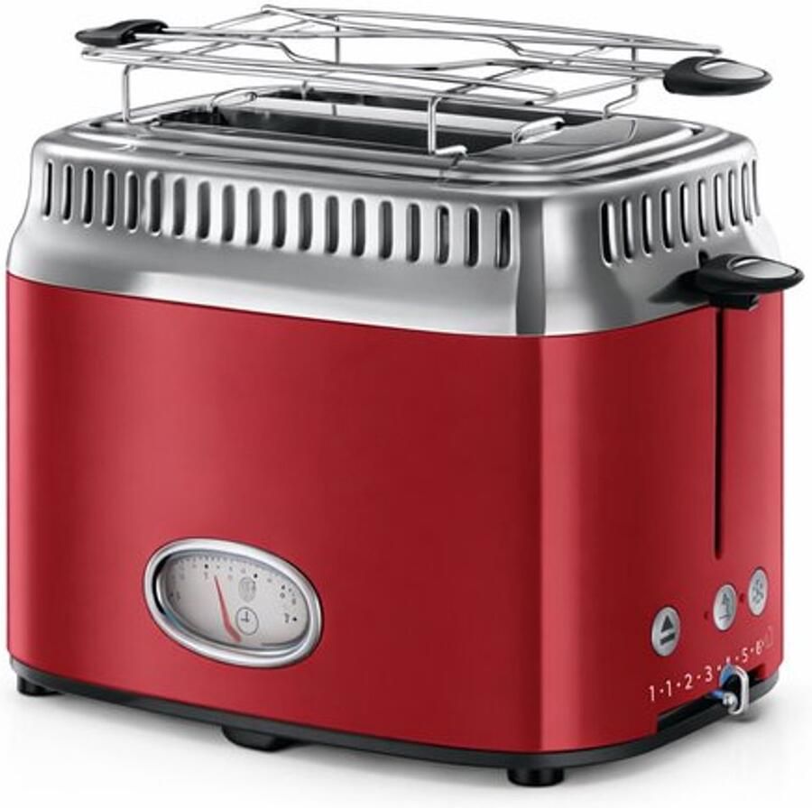 Broodrooster 2 Sleuven – Retro Toaster – 6 Bruiningsstanden – Extra Brede Sleuven – 1300W - Foto 2