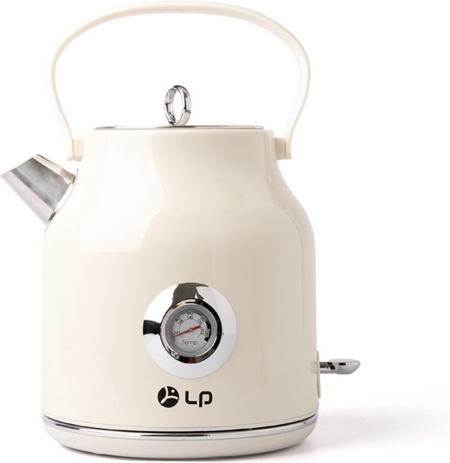 Retro roestvrijstalen waterkoker 1500W snel opwarmen 1 7 liter Met grote thermometer + LED-indicator automatische uitschakeling om droogkoken te voorkomen Wit