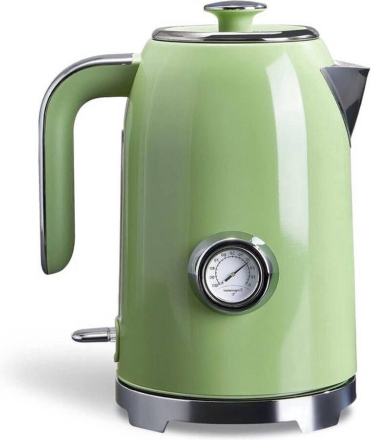 17 liter Waterkoker 2200 W roestvrij staal broodrooster retrostijl vintage retrogroen met watertemperatuurweergave externe waterniveau-indicator