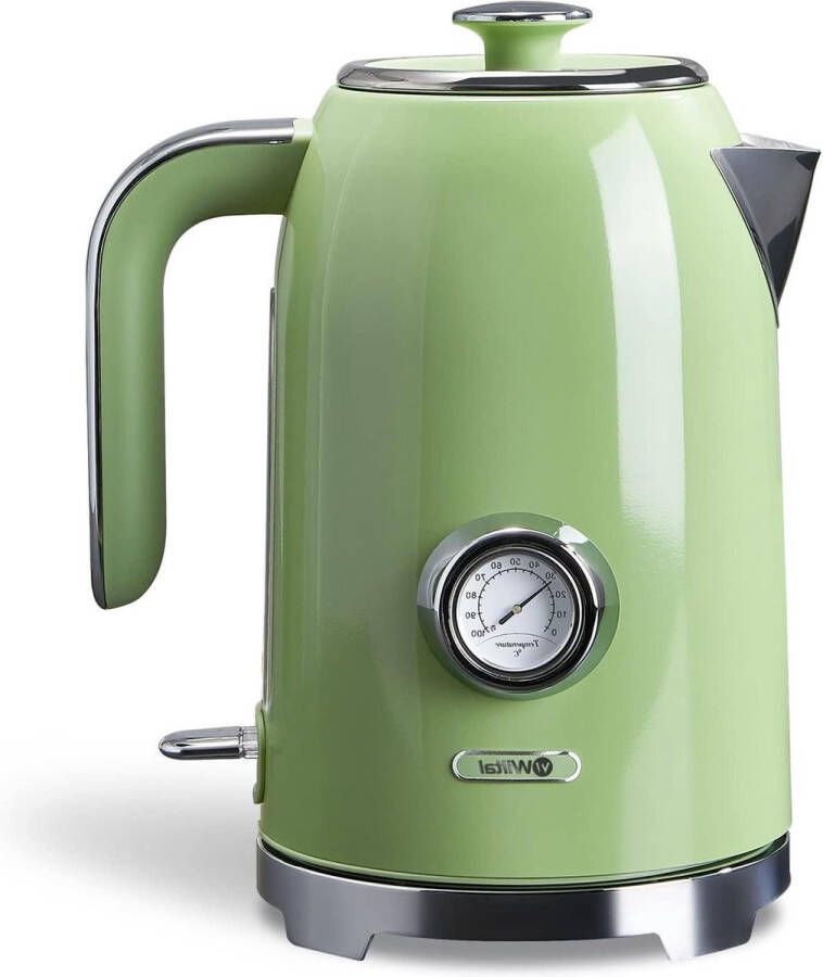 Retrostijl waterkoker 17l 2200W roestvrij staal broodrooster set combineren watertemperatuurweergave externe waterniveau-indicator vintage retrogroen