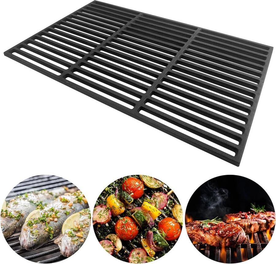 Reversibel Gietijzeren Grillrooster (42x28 cm) Geëmailleerd Geschikt voor Gas & Houtskool BBQ