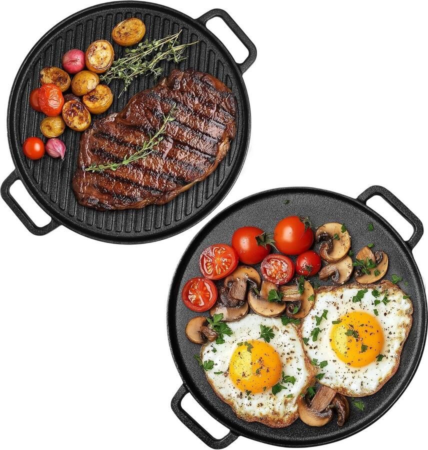 Reversible gietijzeren grillplaat Ronde bakplaat voor barbecue en koken Ø 30 cm