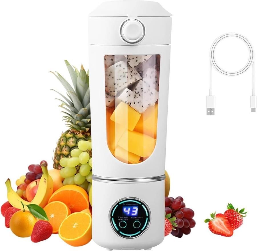 REWYTAZ Draagbare Blender To Go Smoothie Maker 700 ml met 12 Messen Mini Blender Draadloos USB Oplaadbaar 1500 mAh Voor Shakes Smoothies en Gezonde Dranken Ideaal voor Sportschool Kantoor Camping en Reizen