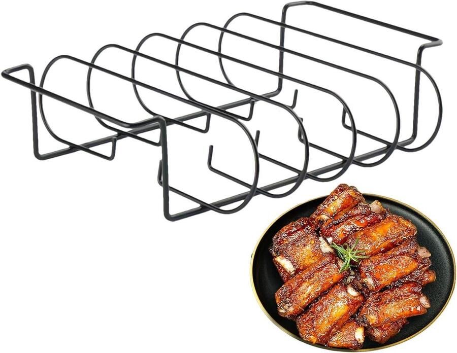 Ribrek Grill Steakhouder Barbecue Buiten Koken Vaatwasserbestendig Koolstofstaal 27 x 8 x 8 cm Zwart