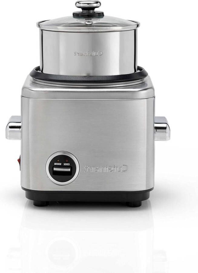 Compacte rijst- en stoomkoker geborsteld RVS inhoudscapaciteit 400g inclusief maatbeker en rijstlepel