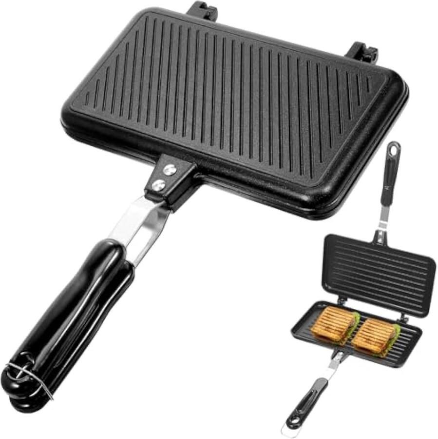 Ridge Monkey XL Sandwich Maker – Dubbelzijdige Pan Met Antiaanbaklaag – Aluminium – Zwart