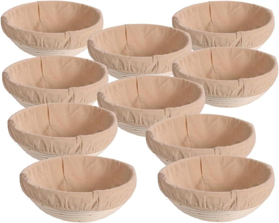 Rieten Broodmand Rijsmand deeg Brood bakken Afneembare textielvoering Set van 10 Natuurlijk