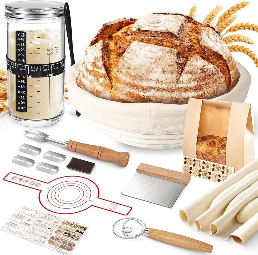 Rijsmand Brood Maken Zuurdesem Starter Kit Professioneel Bakken 100% Natuurlijk Rotan 9 Inch Rond Bruin