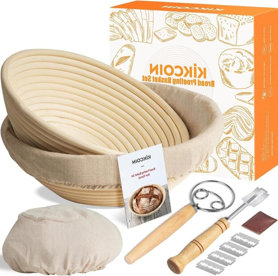 Rijsmand Brood Zuurdesem Mand Brood Bakken Handgeweven Rotan Set van 2 Beige