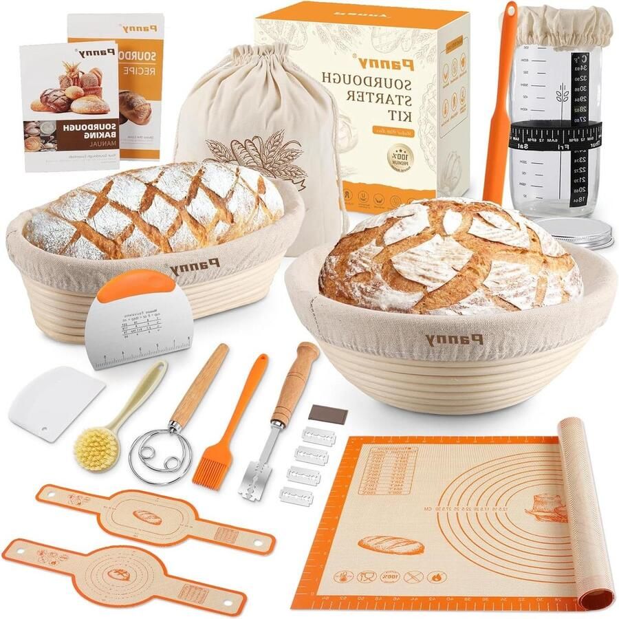 Rijsmand Set Brood Mand Zuurdesem Bakken Inclusief Linnen Voering 9 Rond 10 Ovaal Beige