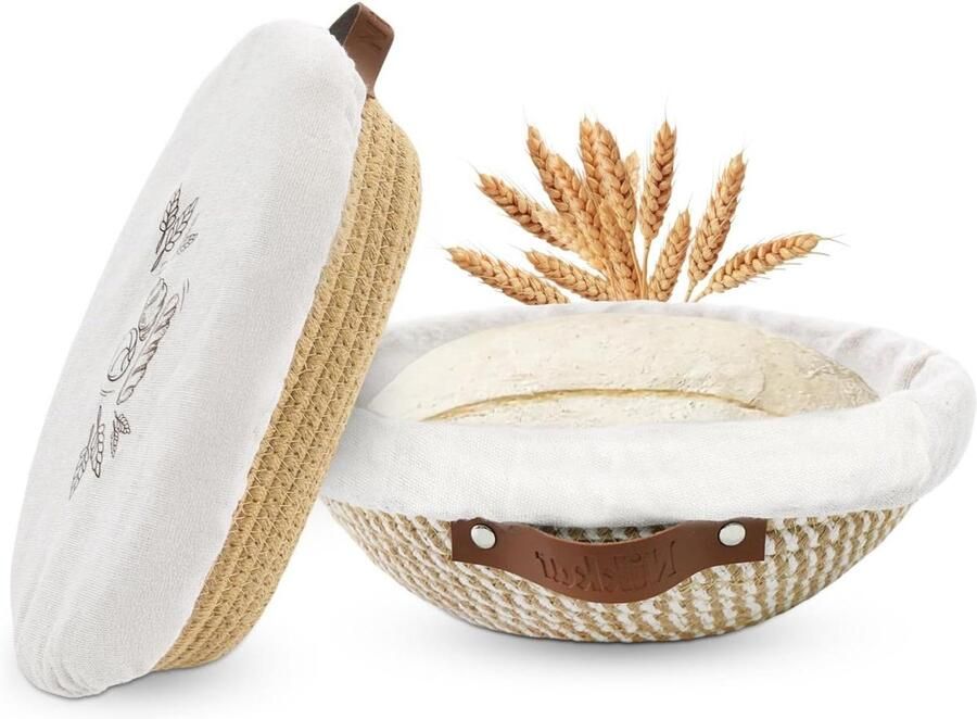 Rijsmand Set Brood Mandjes Zuurdesem Brood Bakken Ademend Katoen Ontwerp 9 Rond + 10 Ovaal Natuurlijk