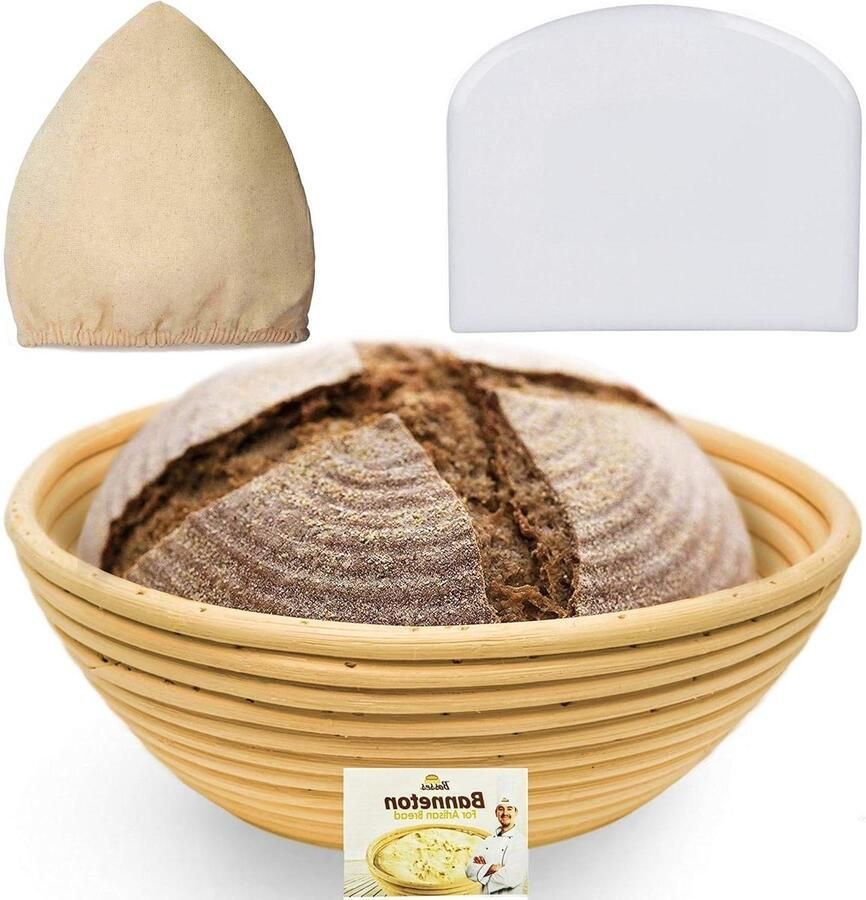 Rijsmand Set Broodvormen Bakbenodigdheden Zuurdeeg Broodbakken Handgemaakt Rotan Materiaal 23 cm Rond