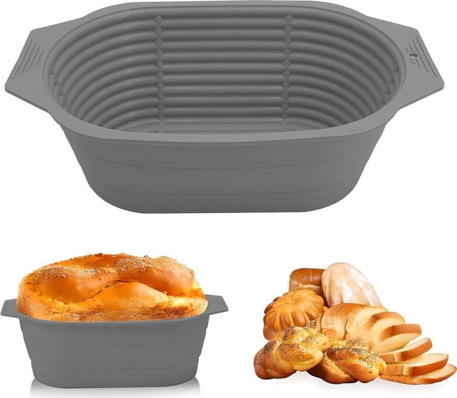 Rijsmand voor brood Zuurdesem mand Brood bakken thuis Opvouwbaar en flexibel Ovaal Grijs