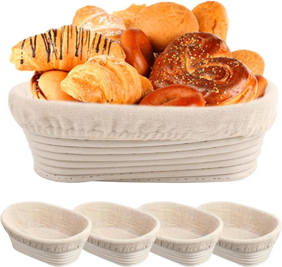 Rijsmanden Brood Zuurdesem Starter Kit Brood Bakken Handgemaakt Rotan Riet 4 Stuks Ovaal Beige