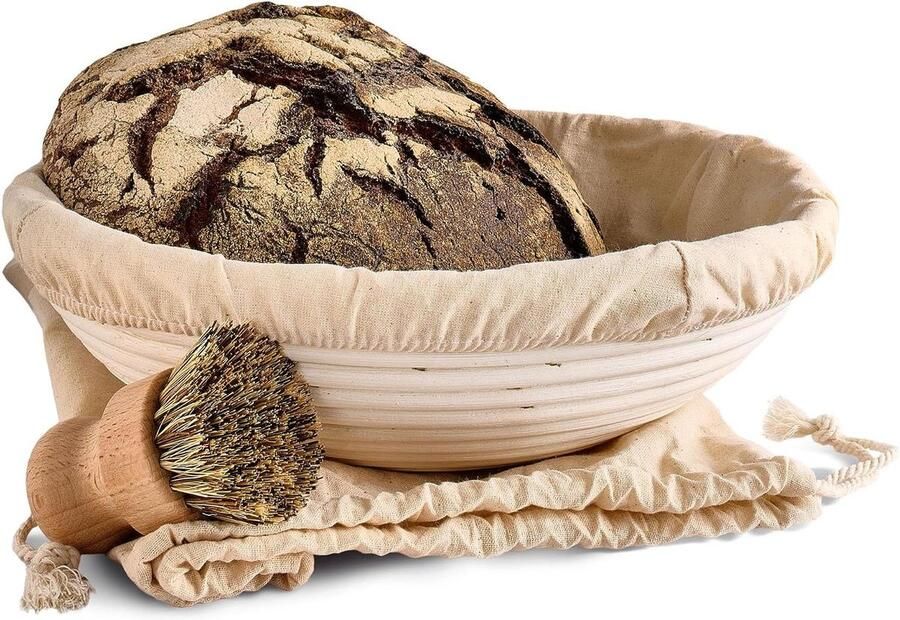Rijsmandje Brood Banneton mand Brood bakken Handgemaakt riet 30 cm rond Beige