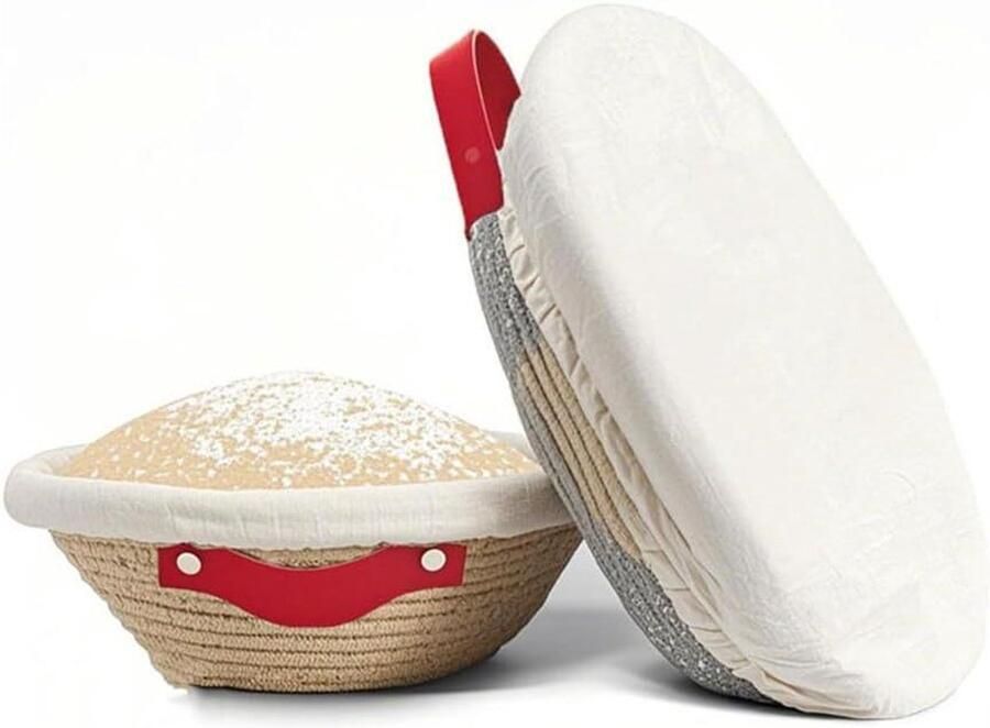 Rijsmandje Brood Zuurdesem Mand Brood Bakken Linnen Voering Deksel Rond Ovaal Beige Wit
