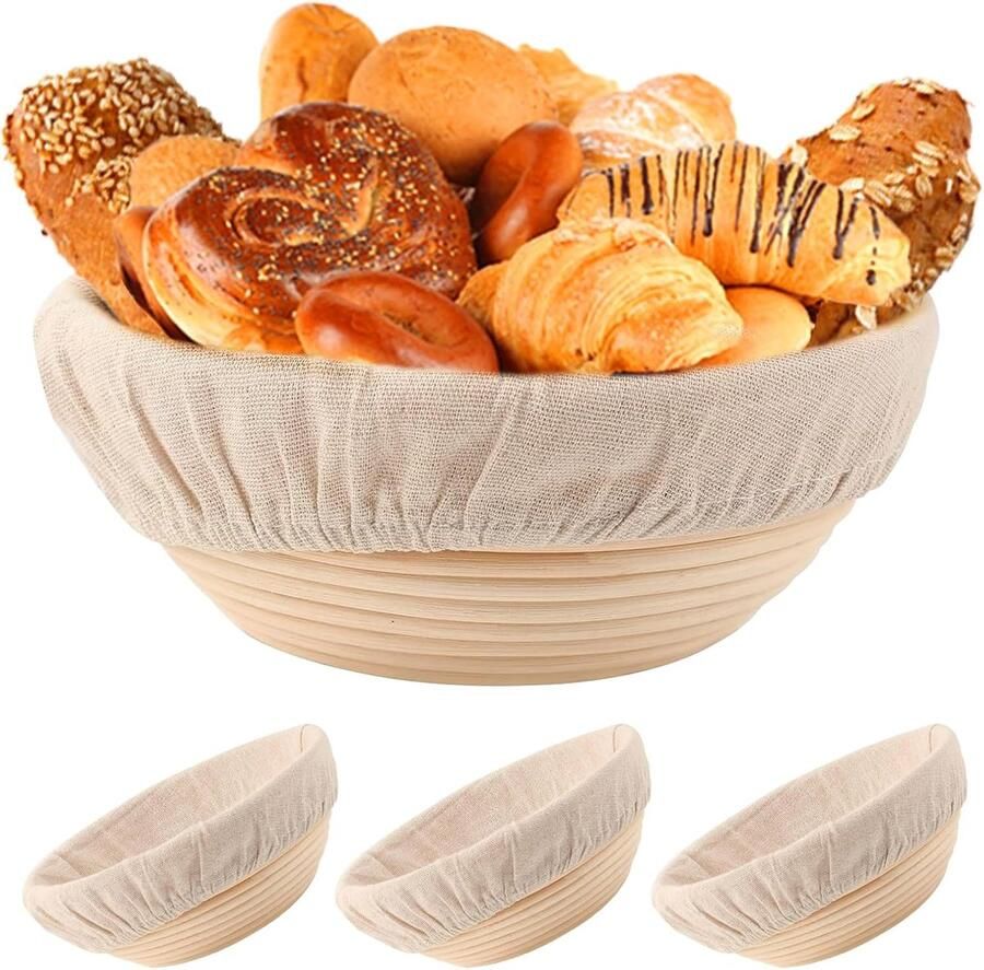 Rijsmandjes Brood Bakken Zuurdesem Starter Kit Ambachtelijk Brood Maken Natuurlijk Rotan Riet Set van 3 Stuks