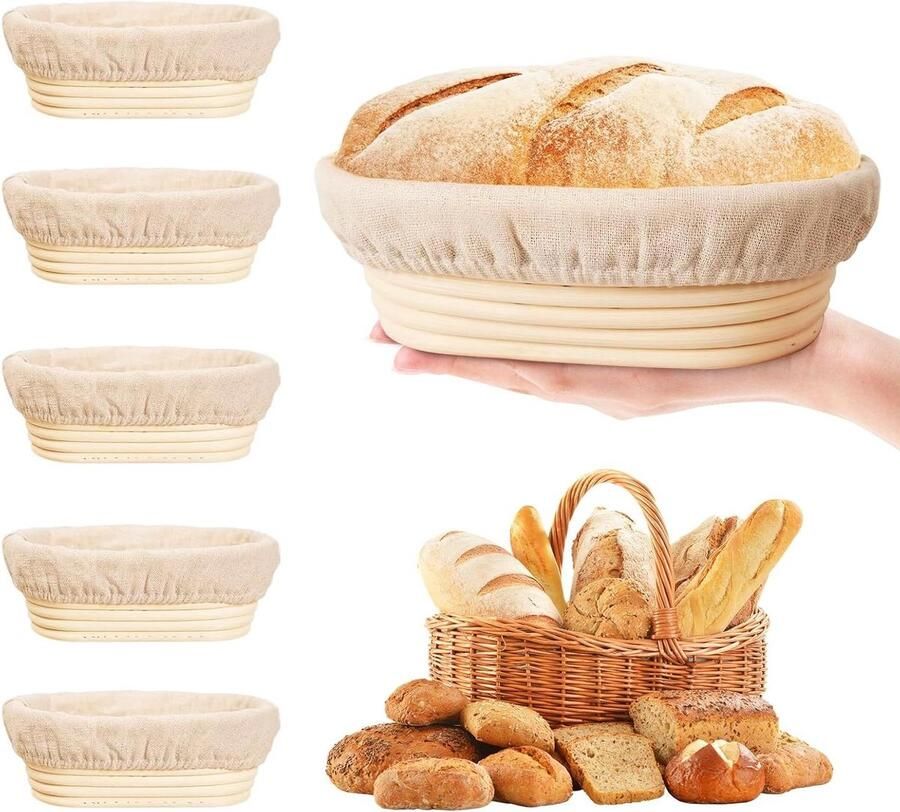 Rijsmandjes Brood Banneton Set Ambachtelijk Bakken Natuurlijk Rotan 6 Stuks Natuurlijk