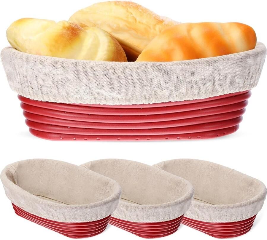 Rijsmandjes Brood Maken Proofing Manden Set Zuurdesem Brood Bakken Set van 3 Ovalen 25x15x8 cm Rood