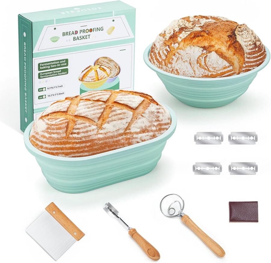 Rijsmandjes Broodbakset Bakvormen Brood Bakken Voedselveilig Siliconen 23 & 25 cm Turquoise