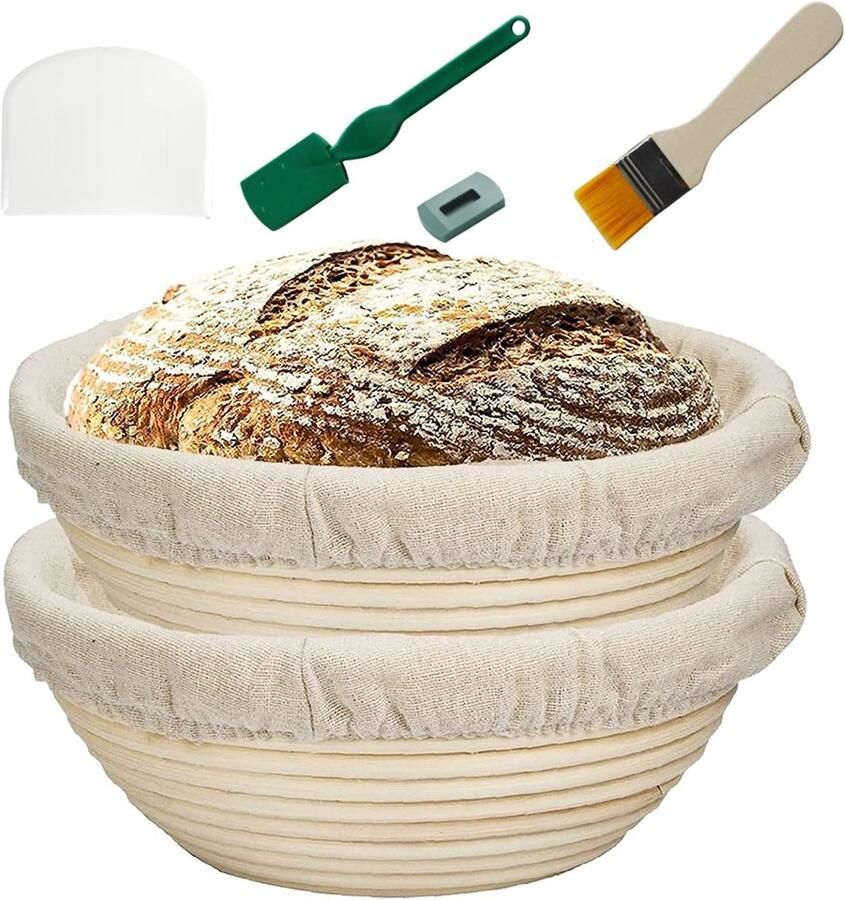 Rijsmandjes Set Broodvormen Rond Brood Bakken Handgemaakt Rieten 22 cm Diameter